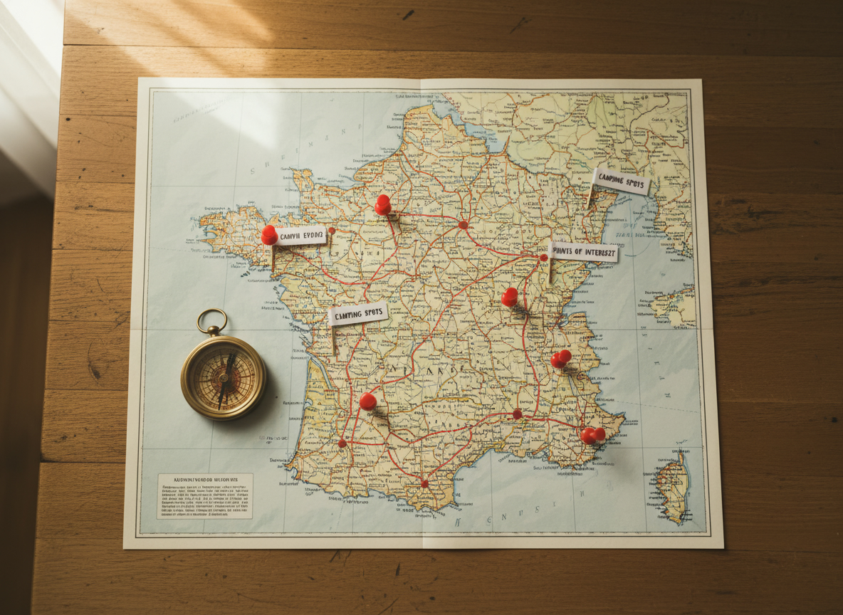 Carte et préparation d'un itinéraire de camping-car